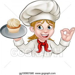 Vector Art - Cartoon woman pastry chef baker with cupcake ...