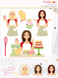 Baker girl character clipart cupcake woman clip art baking