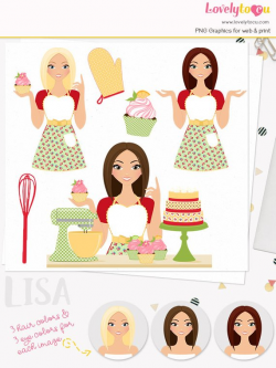 Baker girl character clipart, cupcake woman clip art, baking ...