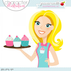 BLONDE Woman with Cupcakes Cupcake Baker Character