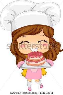 Illustration of Cute Little Girl Baking a Cake - stock ...