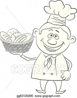 Vector Art - Baker with a basket of bread, contour. EPS clipart ...