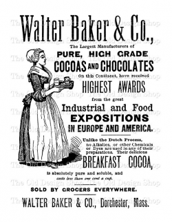 Walter Baker Chocolate Ad Maid Serving Cocoa Vintage Kitchen Clip ...