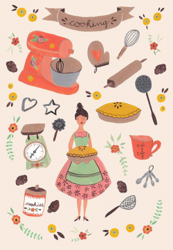 Kitchen A4 print, illustration, birthday gift, gift for baker, food ...