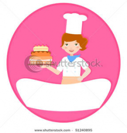Lady Baker and Cake on a Pink Circle Clip Art Image