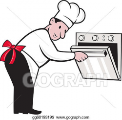 Clip Art - Cartoon chef baker cook opening oven. Stock Illustration ...
