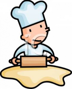 Cartoon of a Baker Rolling Pie Dough - Royalty Free Clipart Picture