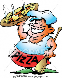 Vector Art - Pizza baker with a giant pizza . Clipart Drawing ...