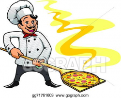 Vector Art - Cartoon baker chef cooking pizza. Clipart Drawing ...