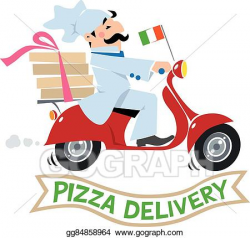 EPS Illustration - Funny pizza chef on scooter. pizza delivery logo ...