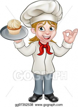 Clip Art Vector - Cartoon female woman baker or pastry chef ...