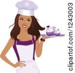 Clipart Of A Beautiful Brunette Female Baker Holding A Tray ...