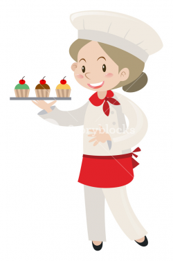 Female baker holding tray of cupcakes illustration Royalty-Free ...
