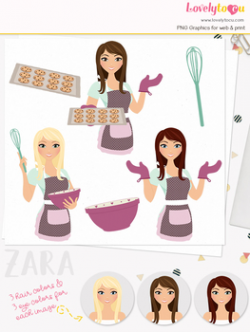 Woman baker character clipart, cookies girl clip art (Zara L177) by ...