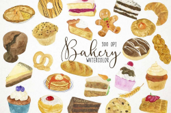 Watercolor Bakery Clipart, Bakery Clip Art, Bakery PNG
