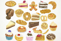 Watercolor Bakery Clipart, Bakery Clip Art, Pastries Clipart ...