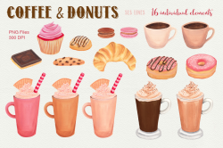 Coffee & Donuts Bakery Clipart by SLS Lines | TheHungryJPEG.com