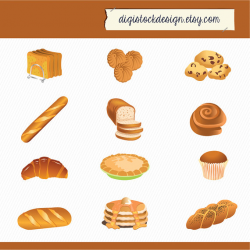 Bakery Clipart. Food Illustration. Bread Cake Pies Cookies