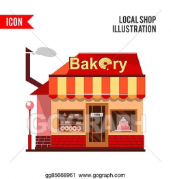 Stock Illustration - Bakery building with cakes, donuts and pies ...