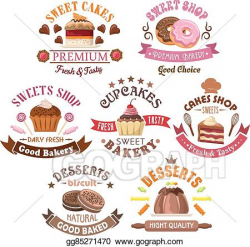 Vector Illustration - Pastry, bakery, cake shop symbols in retro ...