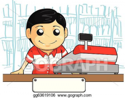 Vector Art - Cashier employee with friendly smil. Clipart Drawing ...