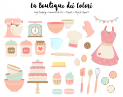 Pink and blue Baking Clipart, Cute Digital Graphics PNG ...