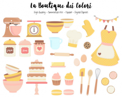 Pink and Yellow Baking Clipart, Cute Digital Graphics PNG, Vintage ...