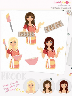 Baking woman character clip art, bake heart cookies, baker girl ...
