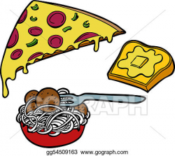 Clip Art Vector - Pasta pizza garlic bread. Stock EPS ...