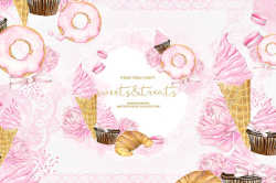 Bakery Clipart Handpainted Ice Cream Croissant Cupcake Bridal Shower ...