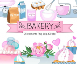 Baking Clipart, Bakery, Pink and blue, Cute Digital Graphics PNG, Cooking