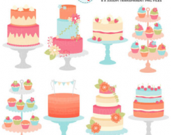 Floral Cakes Clipart Set - clip art set of cakes, vintage cakes ...