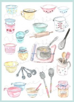 CLIP ART- Watercolor Vintage Baking Accessories Set. 20 Images ...