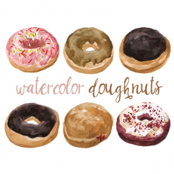 Watercolor Doughnuts Clip Art Bakery Sweets clipart