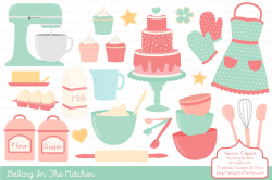Vector Baking Clipart in Mint & Coral by Amanda Ilkov ...