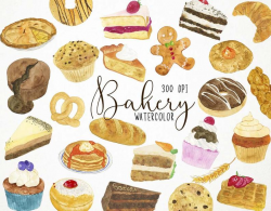 bakery clipart, bakery watercolour clipart, cupcake watercolor, watercolor  cake, baking clip art, baking clipart, bakery clip art, cake