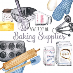 Watercolor Baking Supplies, culinary clipart, baking clip art, baking  illustration, foodie clipart, baker clipart, Digital scrapbooking