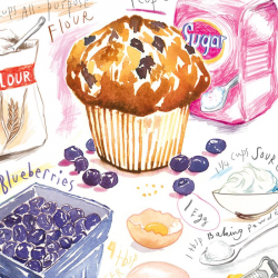Blueberry muffin watercolor illustration print Bakery artwork ...