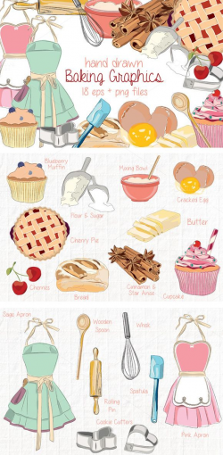 Baking and Kitchen Hand Drawn Vector Clip Art Illustrations Pink ...