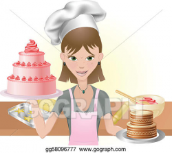 Vector Stock - Young woman baking a cakes and cookies. Stock Clip ...