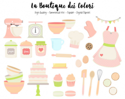 Pink and Green Baking Clipart, Cute Digital Graphics PNG, Vintage ...