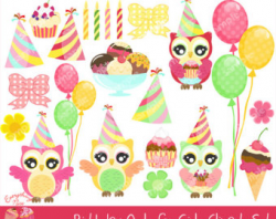 Owls Clipart 'BIRTHDAY OWLS' Clip Art. Digital Owls