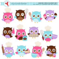 Baking Owls Clipart Set clip art set of cute owls baking