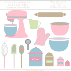 Kitchen Pastel Pink Mixer Bowls Utensils Vector Illustration Clipart ...
