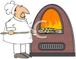 A Chef Baking a Pizza In a Fire Clip Art Image