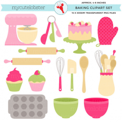 Pink & Green Baking Clipart Set - clip art set of cakes, whisk ...