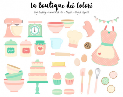 Pink and Mint Baking Clipart, Cute Digital Graphics PNG, Vintage ...