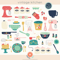 Vintage Kitchen Clip Art - Baking Digital Hand-Drawn Illustrations ...