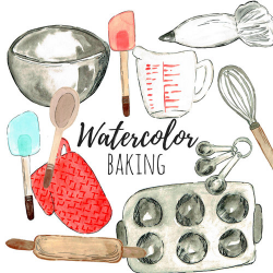 Baking Clip Art - Cooking Clip Art - Food Clip Art - Watercolor art ...