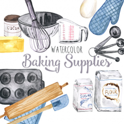 Watercolor Baking Supplies culinary clipart baking clip art